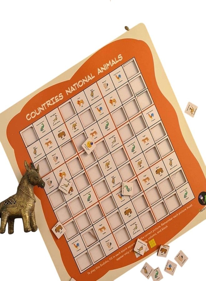 iLearnNGrow Countries Currency Animals & Flags Wooden Sudoku Board Game | Logic Puzzle for Kids 6+ Teens Adults | Montessori Learning Toy | Made in India - Image 1